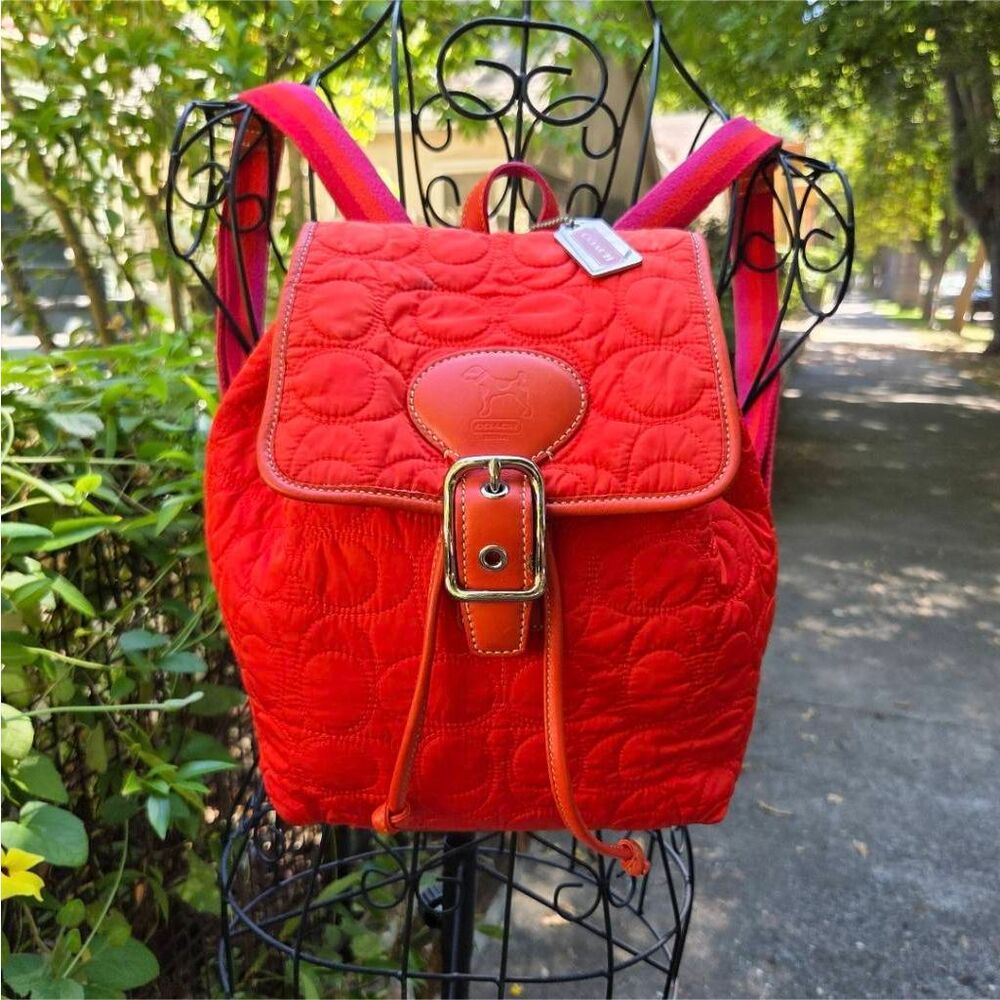 Coach Y2K Signature Quilted Drawstring Coral Mini Vintage Backpack. #5164